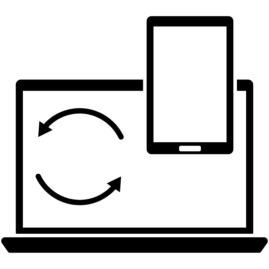 Icona della compatibilità e sincronizzazione tra laptop e dispositivi mobili.