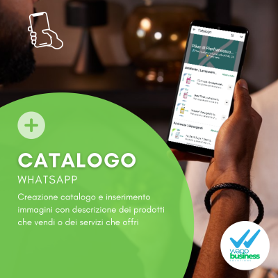 Servizio di creazione catalogo prodotti per WhatsApp Business con foto e descrizioni.